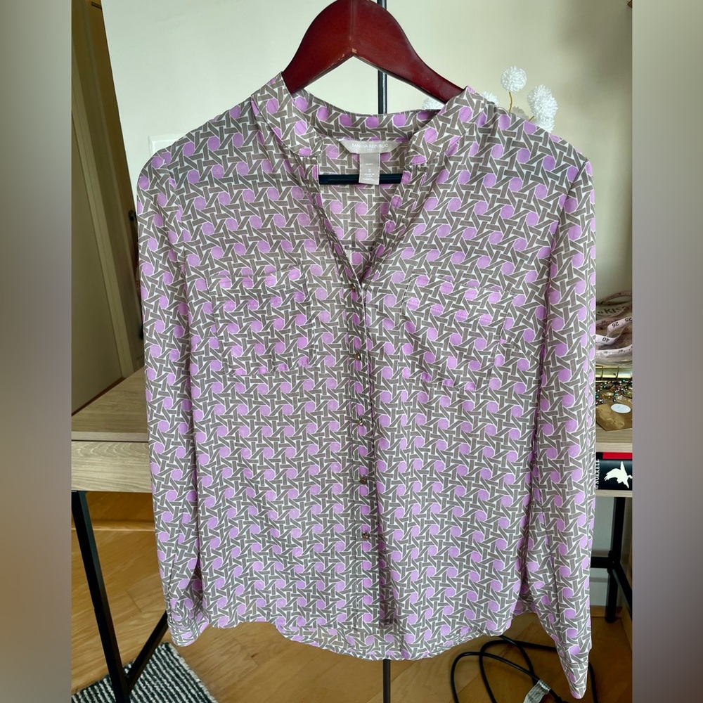 Banana Republic Factory Sheer Lilac and Grey Blouse